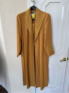 Embellished Mustard Long Blazer Vintage Coat by Ben Marc International